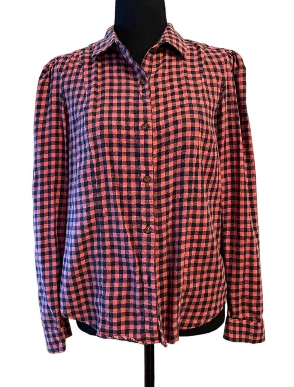 EDDIE BAUER Pink Navy Plaid Flannel Size Small